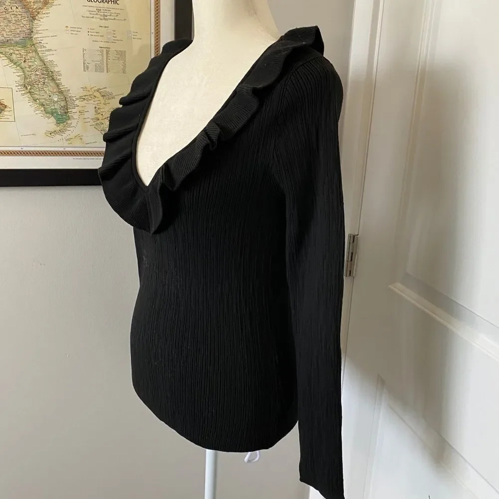 NWT Current Air Ribbed Ruffle V-Neck Sweater - Picture 6 of 12
